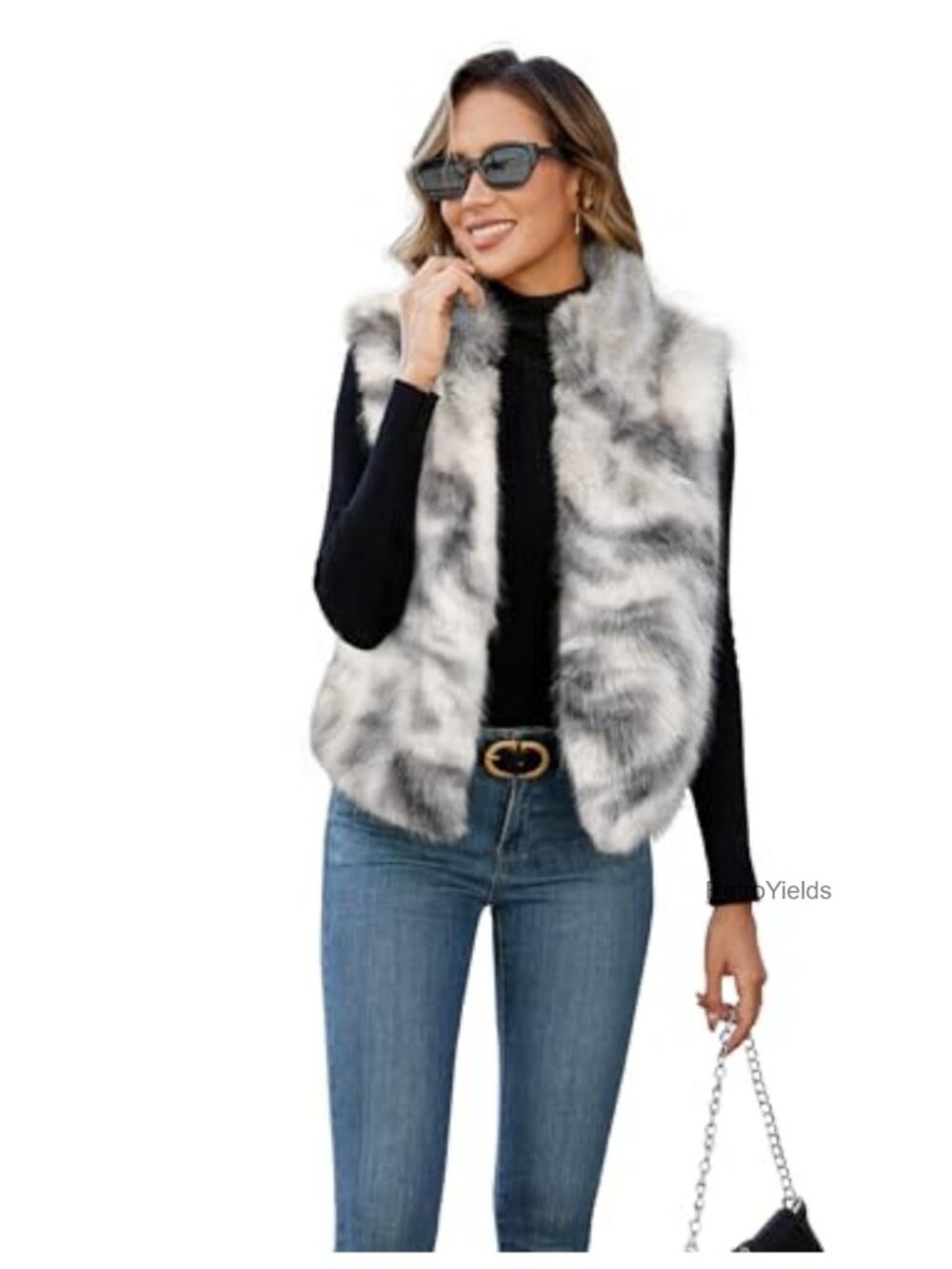 Women's Faux Fur Vest Stand Collar Sleeveless Zip Up Fuzzy Top